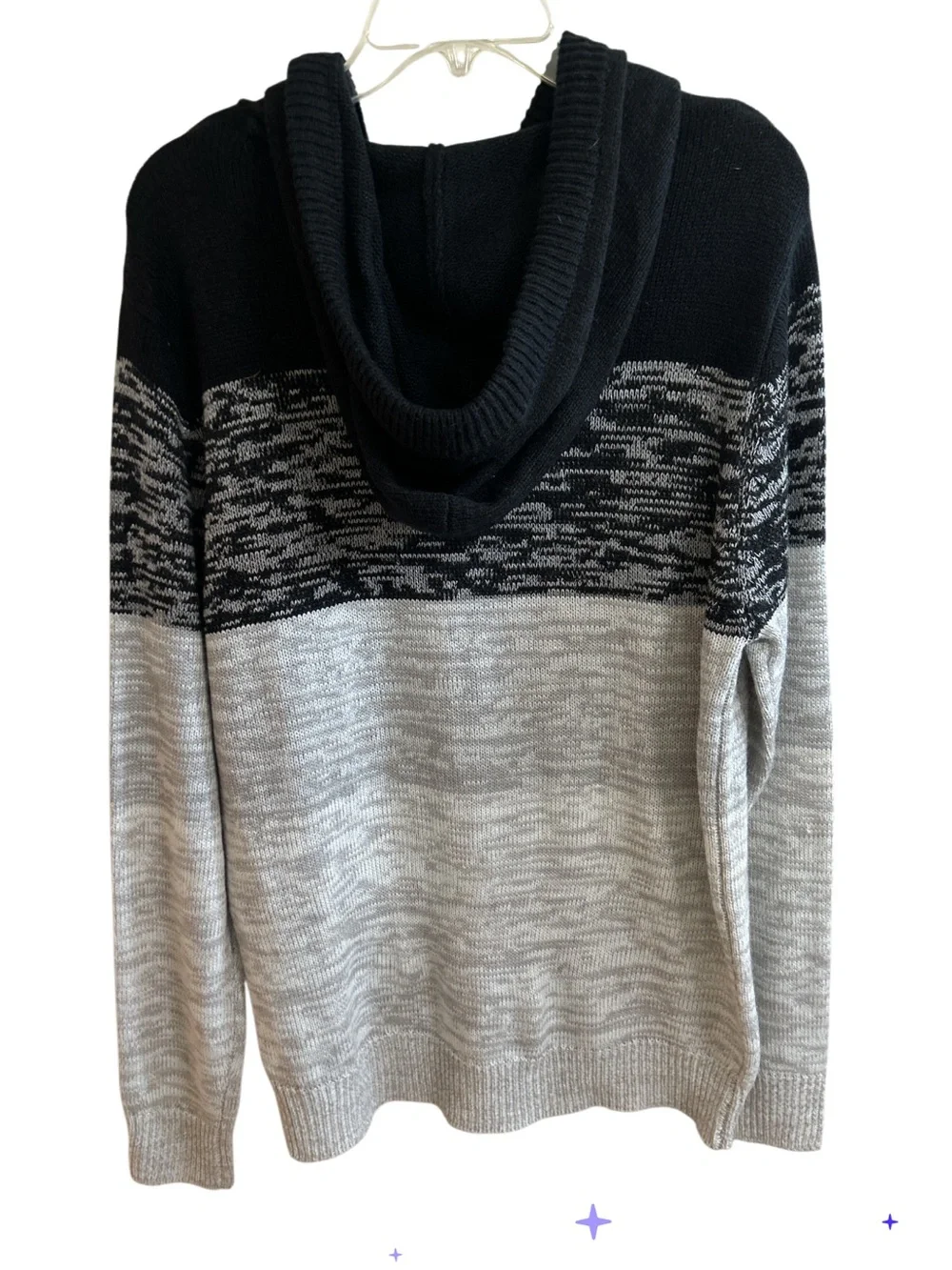 NWT HEDGE Men's Colorblock Knit Pullover Hoodie Sweater Gray & Black Size Large